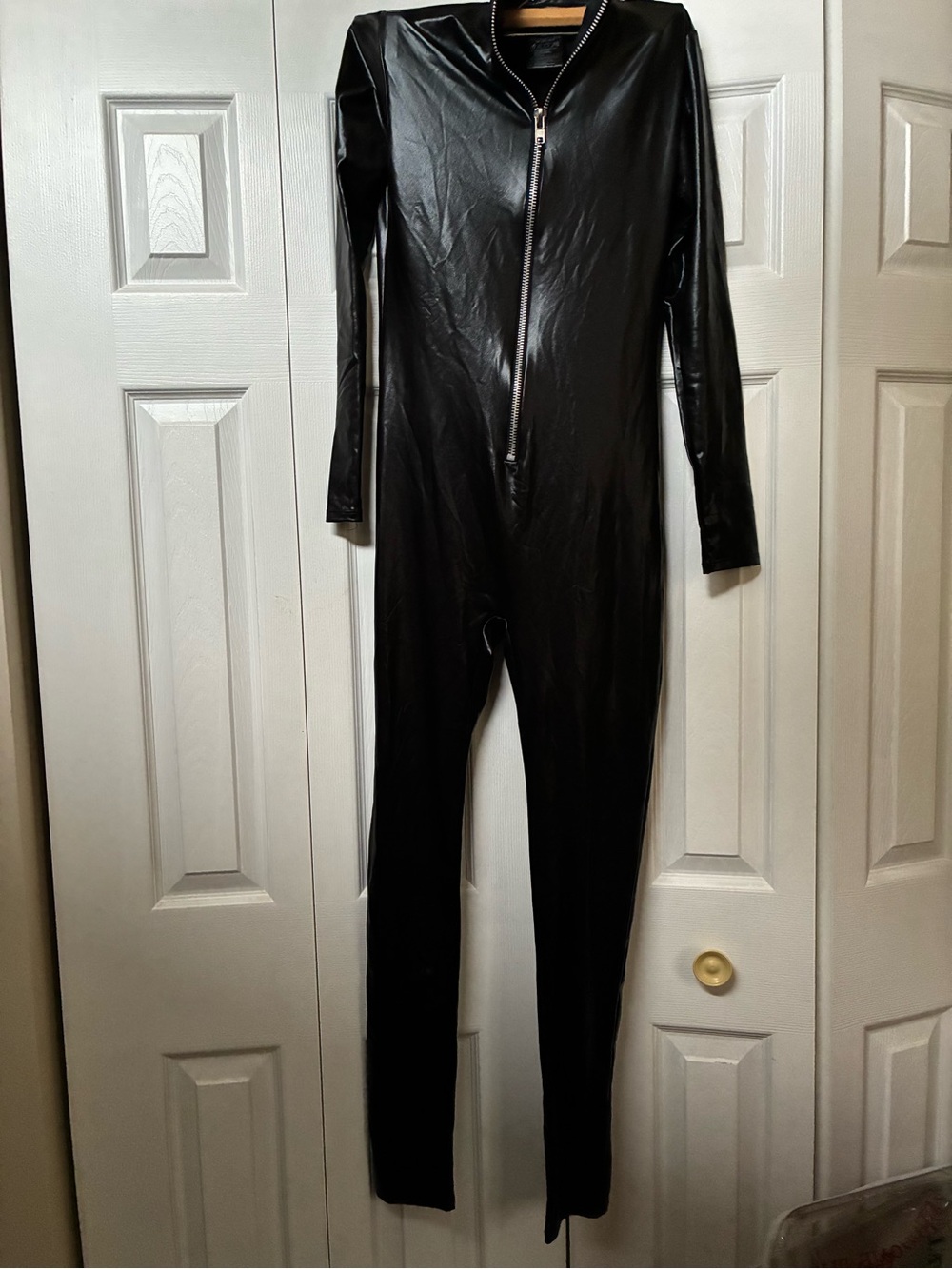 Leg Avenue Black Faux Leather Zip-Front Jumpsuit
